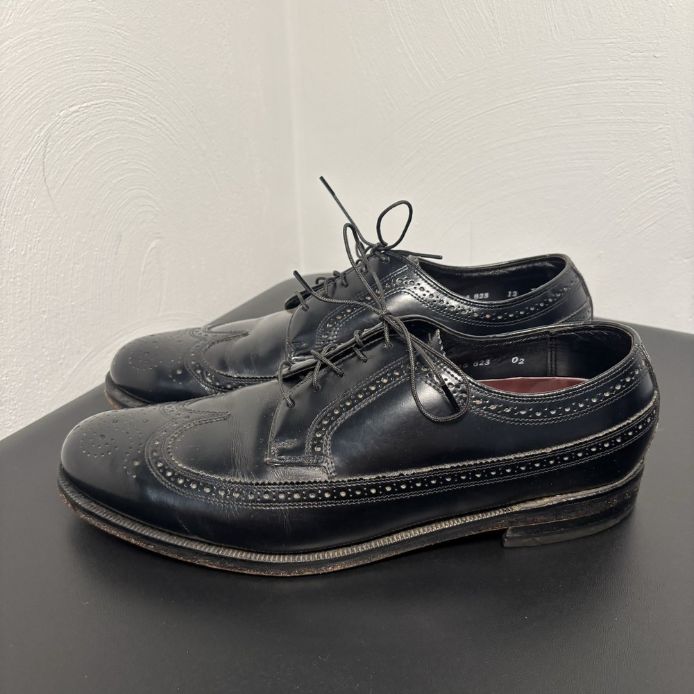 Vintage Florsheim Men's Wingtip‎ Dress Shoes Black Size 9.5D 20856